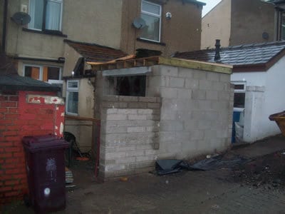 Terraced house extension block walls built