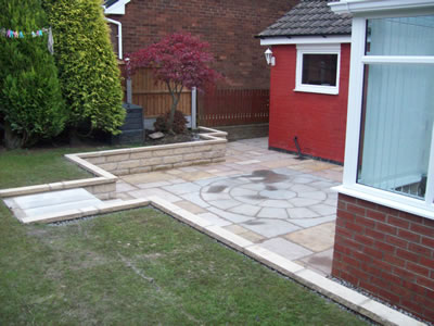 Stone garden walls and Indian Paving